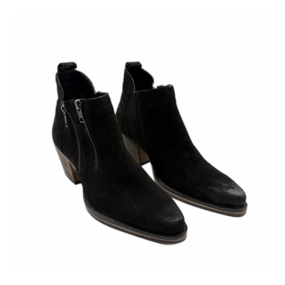 Very Volatile Bandit Double Zipper Black Block Heel Suede Leather Ankle Booties